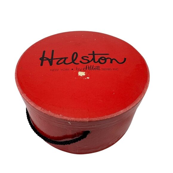 Halston Wig or Hat Box Red Cardboard New York Abbott Tresses Vintage 1960s - Picture 1 of 7